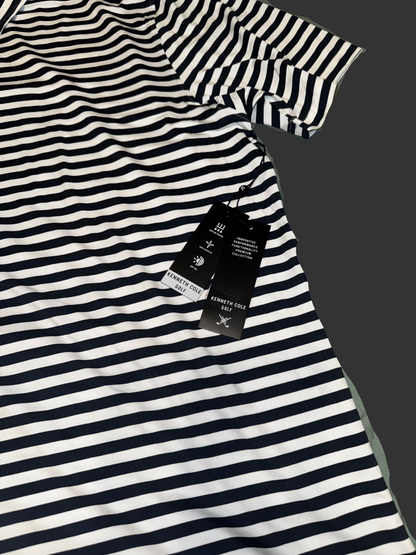 Men's Kenneth Cole Golf Polo Stripped (White and Navy Blue) (Pink/Aqua Collar) -  Size 2XL