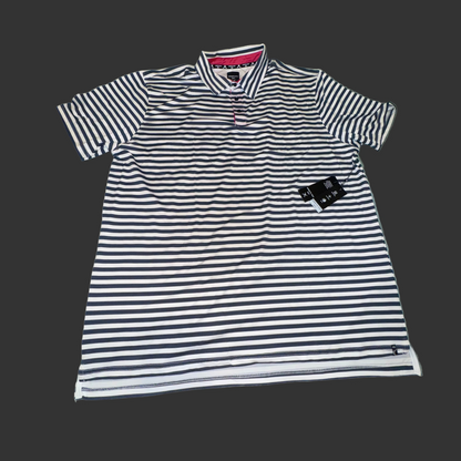 Men's Kenneth Cole Golf Polo Stripped (White and Navy Blue) (Pink/Aqua Collar) -  Size 2XL