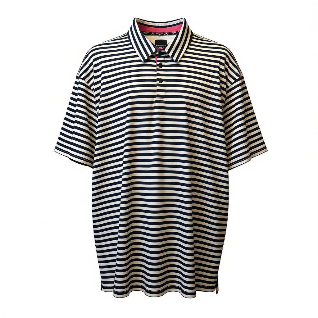 Men's Kenneth Cole Golf Polo Stripped (White and Navy Blue) (Pink/Aqua Collar) -  Sizes 2XL/4XL